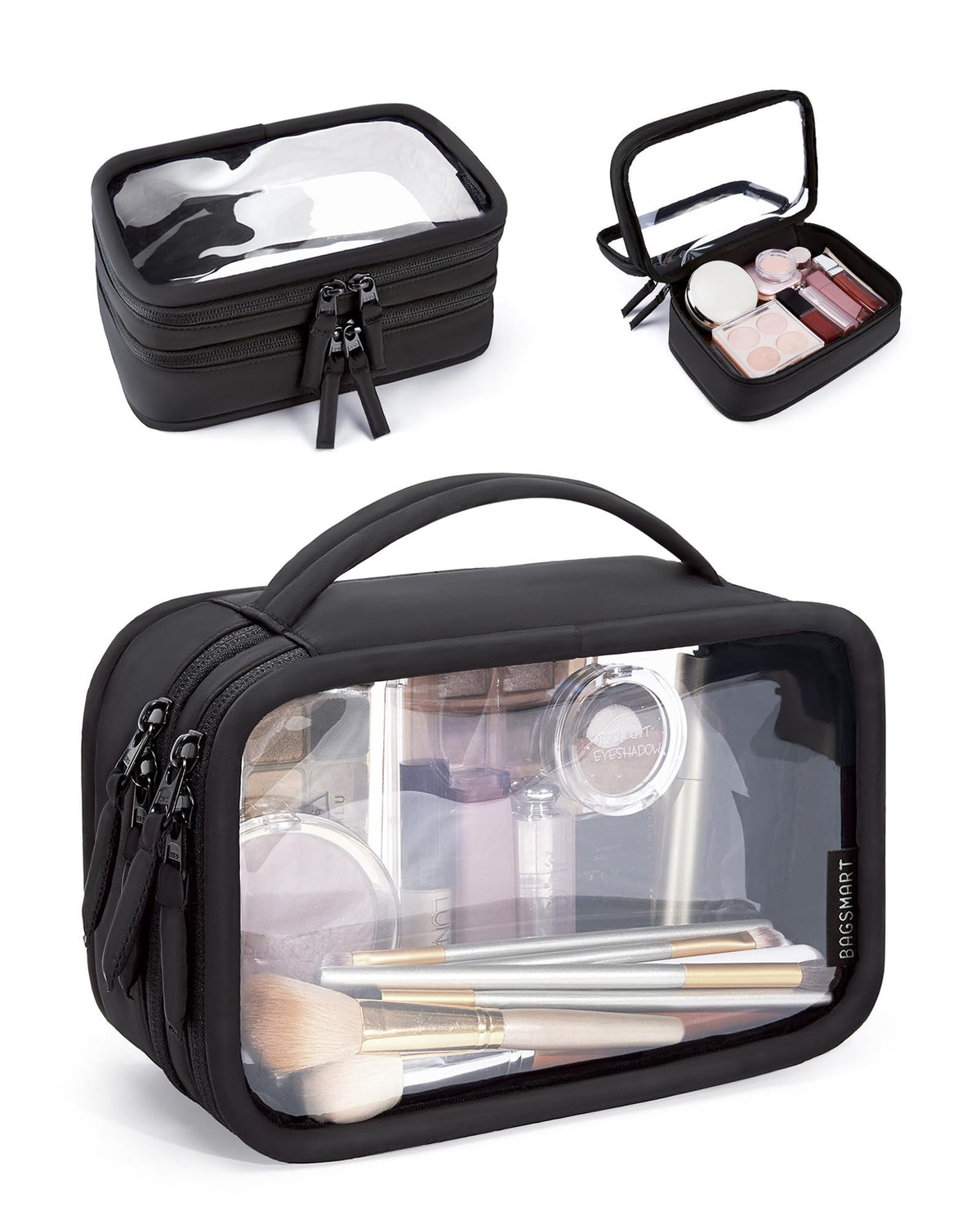BAGSMART TSA-Approved Toiletry Bag, Large Opening Clear Makeup Bag with Handle, Quart Sized Travel Toiletry Bag, Carry-On Airline Compliant for Men and Women (Black)