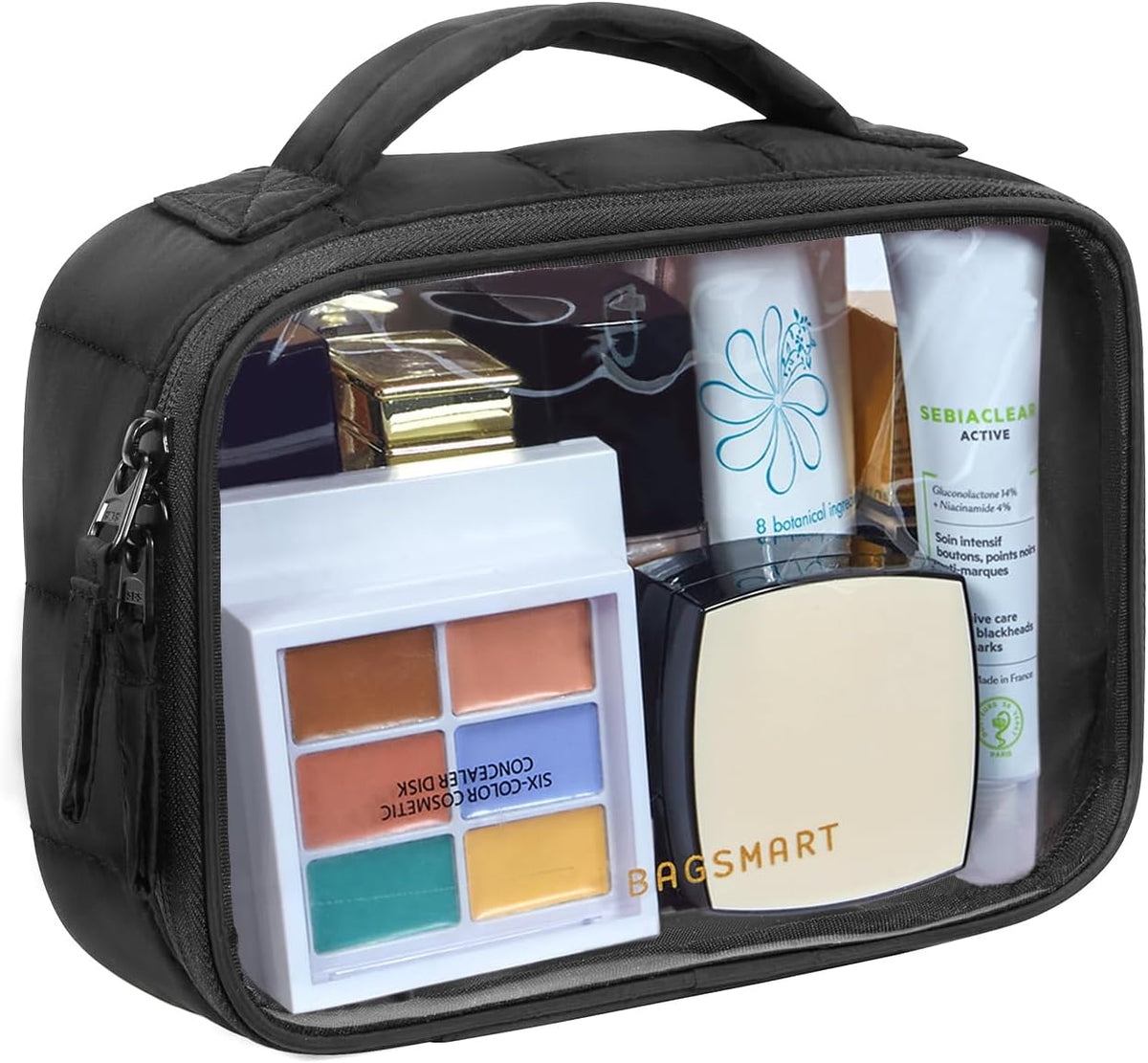 BAGSMART Puffy Clear Toiletry Bag, TSA-Approved & Wide-Open, 1-Pack, Black