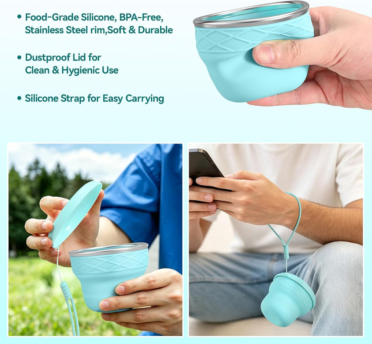 7oz BPA Free Collapsible Silicone Cup with Dust-Proof Lid,Yellow