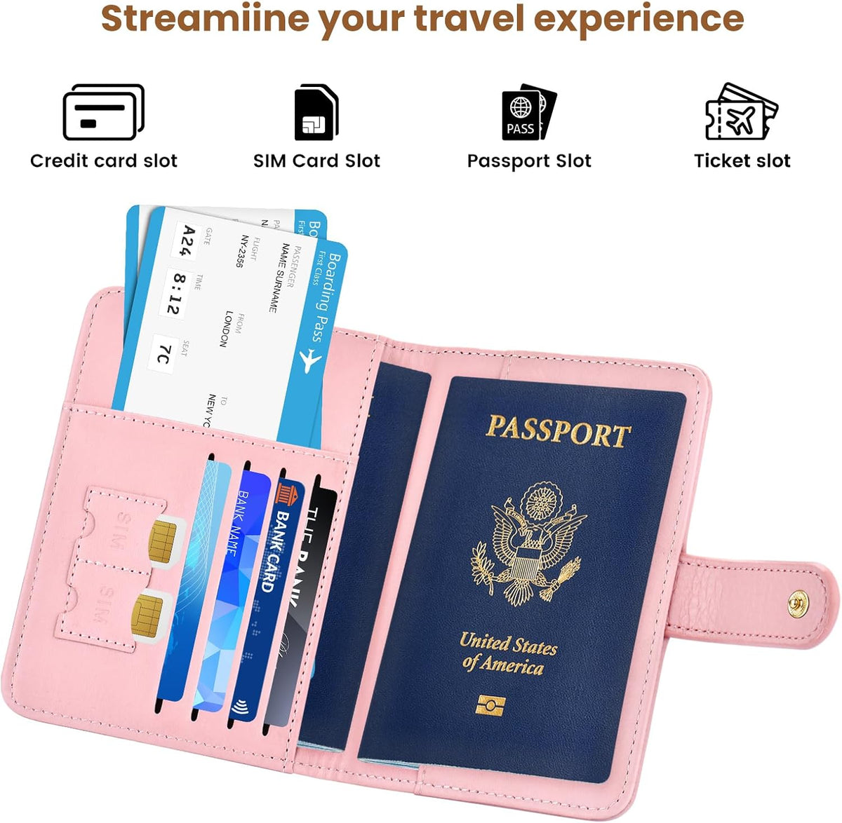 Passport Holder for Travel, Passport Wallet with Neck Strap RFID Blocking, Passport Book Cover Case with Card Slots, Travel Gifts for Women Men