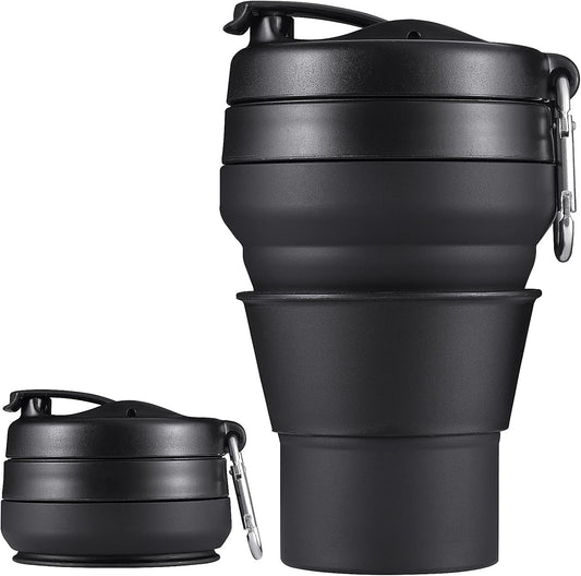 Collapsible Coffee Cup, 20 OZ 600ml Silicone Travel Folding Cup, Leak Proof BPA Free Portable Cup, Travel mug with Lids for Camping hiking
