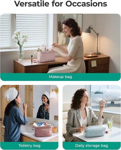 BAGSMART Makeup Bag Travel Toiletry Bag, Wide-open Zipper Pouch, Pink