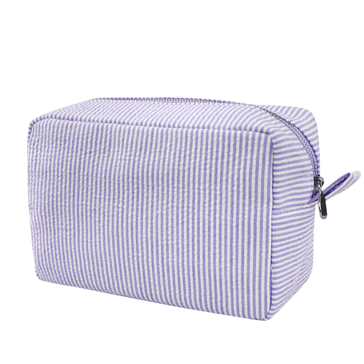 GFU Makeup Bag for Women, Cute Cosmetic Bag, Lightweight Toiletry Make up Bag, Large Seersucker Aesthetic Organizer Storage Pouch for Girls, Women and Moms Gifts, Blue