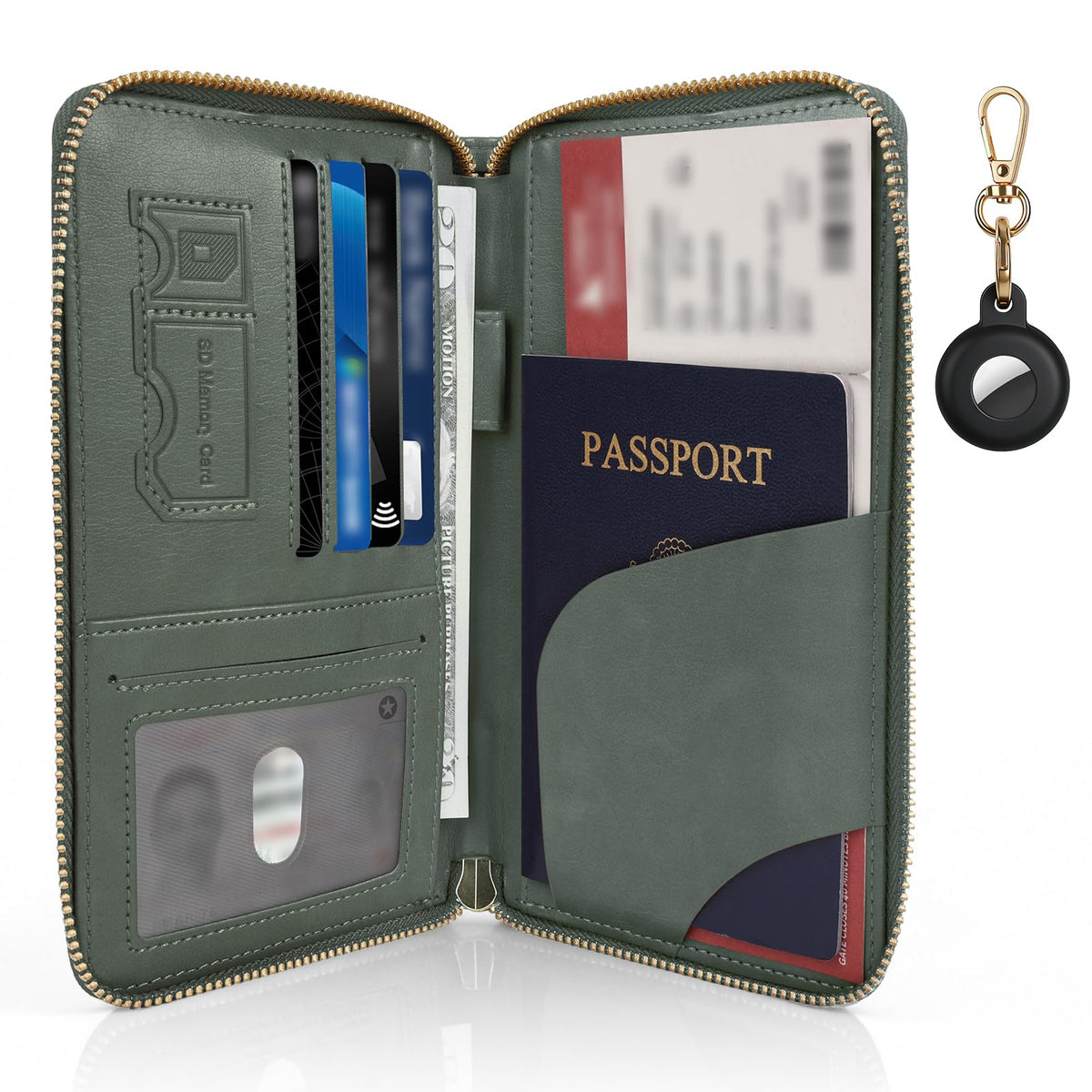 RFID Passport Wallet for Women, Passport Holder for Travel, Green