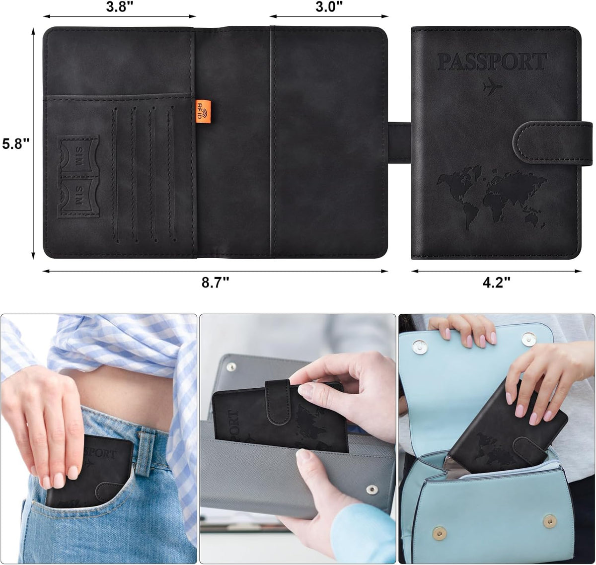 Eoehro Passport Holder for Travel Essentials, Passport Wallet Cover Case for Travel Must Haves Accessories,Passport Book Holders for Women and Men(black)