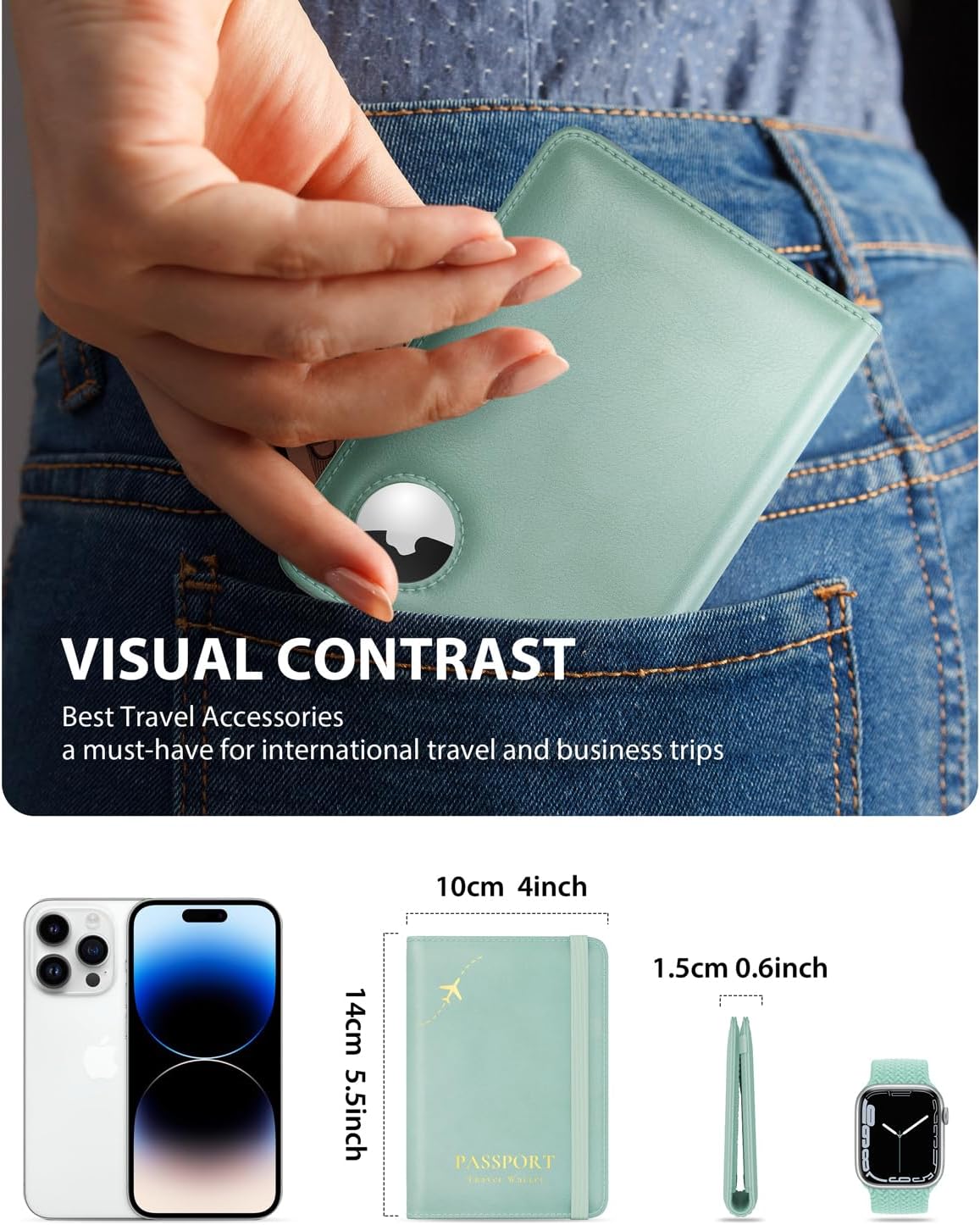 Stouchi Passport Holder with AirTag – Slim RFID Travel Wallet