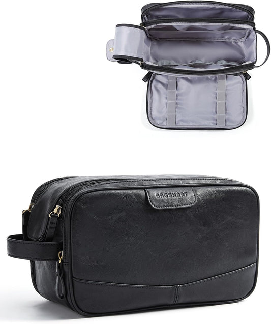 BAGSMART Large Toiletry Bag for Men, PU Leather Water Resistant, Black