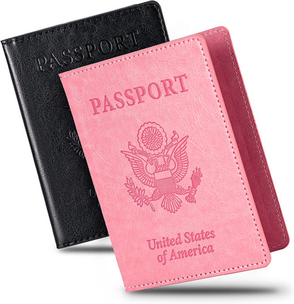 2 Pcs Passport Holders，Ultra Slim Passport Wallet for Travel Essentials