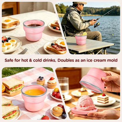 Silicone Collapsible Travel Cup with Dustproof Lid, 7oz BPA-Free(Brown)