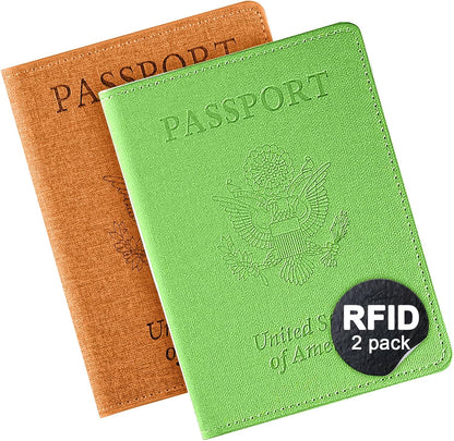 2 Pack Passport Cover With Card Slots RFID Blocking-White&Black