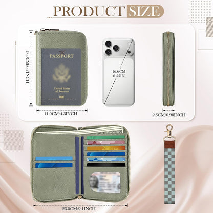 RFID Passport Wallet for Women, Passport Holder for Travel, Green
