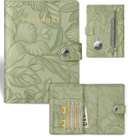 Slohif Elegant RFID Passport Holder for Travel with AirTag Sage Green