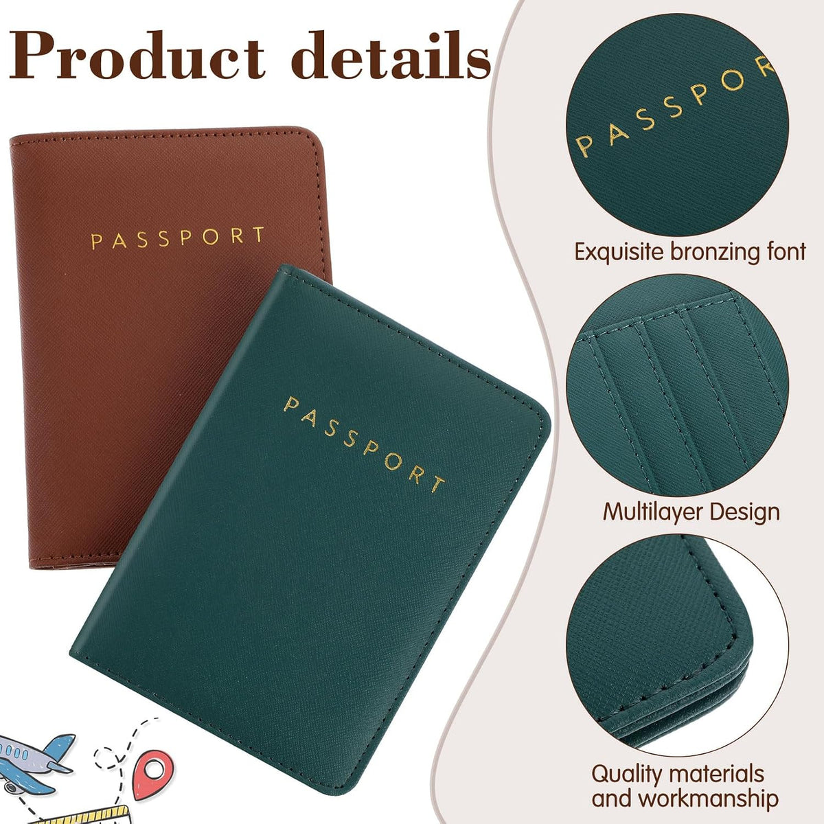 Frienda 2 Pcs Passport Holder Covers Waterproof Leather