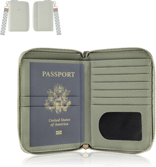 RFID Passport Wallet for Women, Passport Holder for Travel, Green