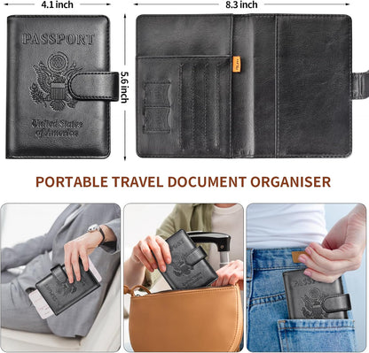 Herain Passport Holder for Travel Essentials, 2 Pcs Passport Holder Cover Wallet Case Travel Gifts Women Men Family, RFID Passports Book Card Holders Travels Cruise Accessories Must Haves