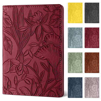 Passport Holder for Travel Essentials，Cute Embossed Floral Pattern RFID Blocking Leather Passport Wallet Cover，Essentials Items for Men and Women's Travel，Green