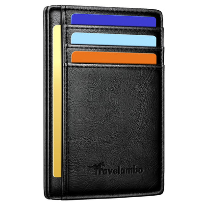 Travelambo Slim Wallet Front Pocket Minimalist Leather RFID Blocking Medium Size