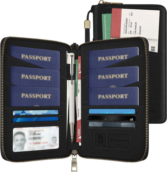 Likesing Family Passport Holder for 4, RFID Multiple Passport Holder-Black