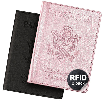 2 Pack Passport Cover With Card Slots RFID Blocking-White&Black