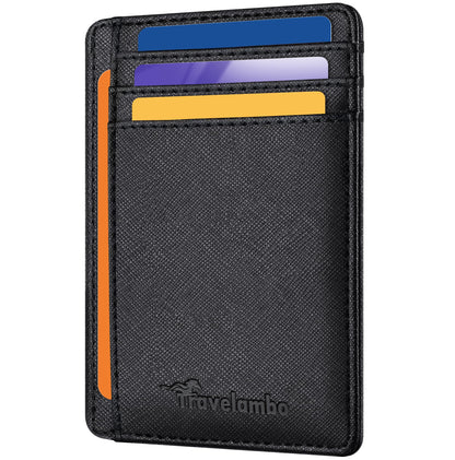 Travelambo Slim Wallet Front Pocket Minimalist Leather RFID Blocking Medium Size