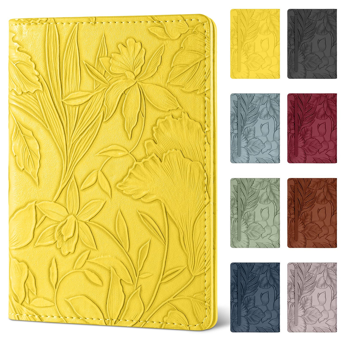 Passport Holder for Travel Essentials，Cute Embossed Floral Pattern RFID Blocking Leather Passport Wallet Cover，Essentials Items for Men and Women's Travel，Green