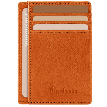 Travelambo Slim Wallet Front Pocket Minimalist Leather RFID Blocking Medium Size