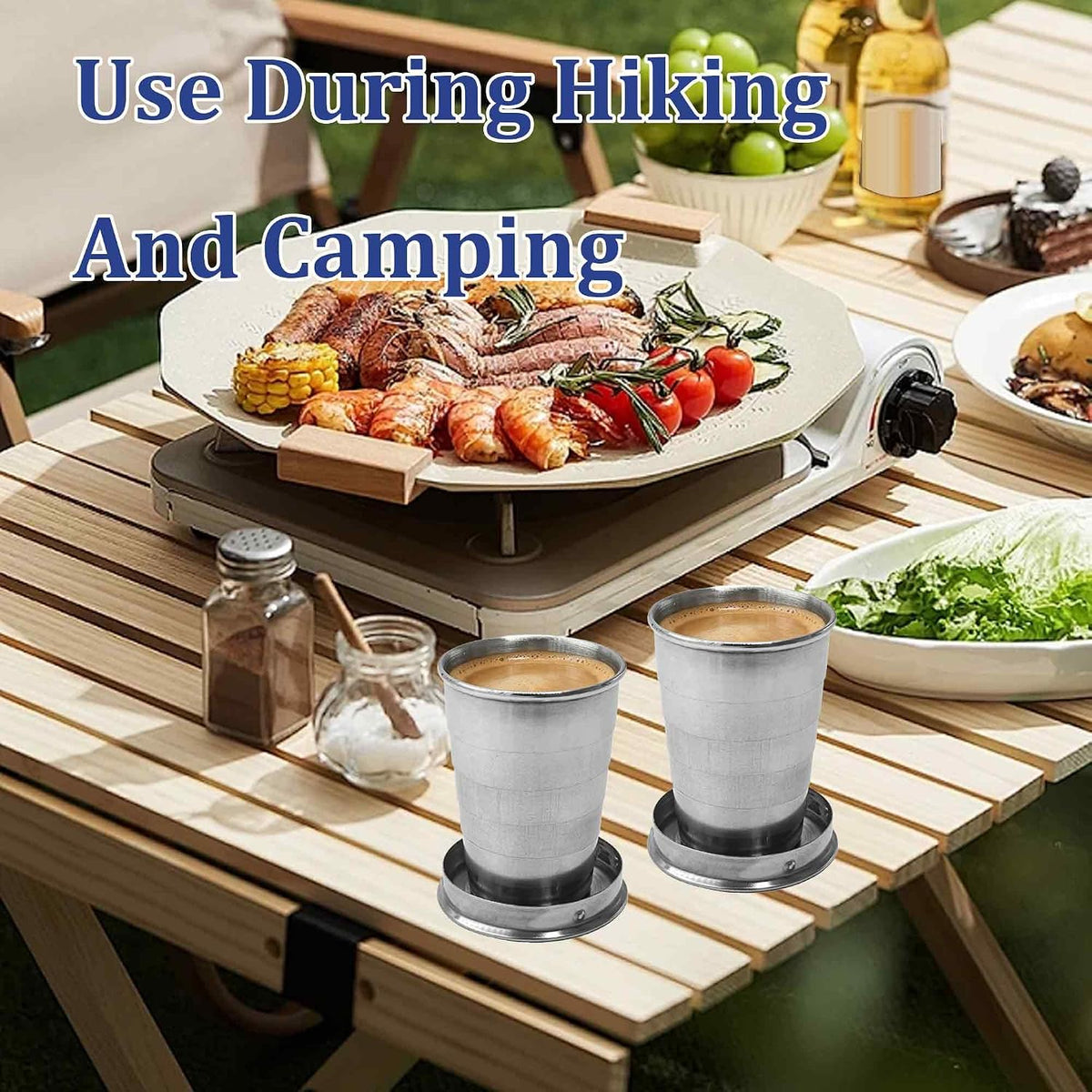 3 Sizes 304 Stainless Steel Collapsible Travel Cups with Lids, 75/150/250ml Portable Folding Shot Glasses Telescopic Drinking Mugs Keychain Reusable Metal Camping Hiking Picnic Outdoor