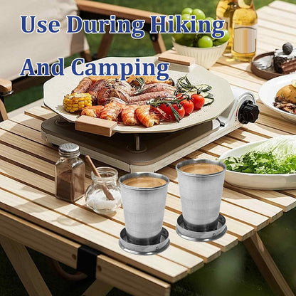 3 Sizes 304 Stainless Steel Collapsible Travel Cups with Lids, 75/150/250ml Portable Folding Shot Glasses Telescopic Drinking Mugs Keychain Reusable Metal Camping Hiking Picnic Outdoor