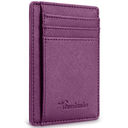 Travelambo Slim Wallet Front Pocket Minimalist Leather RFID Blocking Medium Size