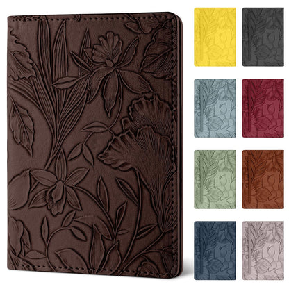 Passport Holder for Travel Essentials，Cute Embossed Floral Pattern RFID Blocking Leather Passport Wallet Cover，Essentials Items for Men and Women's Travel，Green