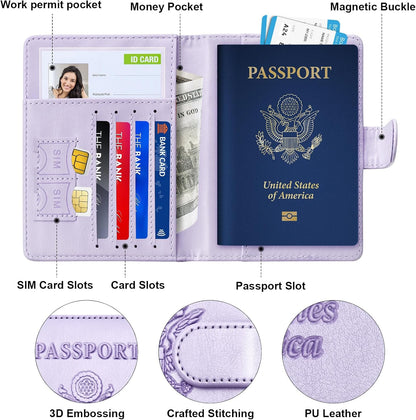 Herain Passport Holder for Travel Essentials, 2 Pcs Passport Holder Cover Wallet Case Travel Gifts Women Men Family, RFID Passports Book Card Holders Travels Cruise Accessories Must Haves