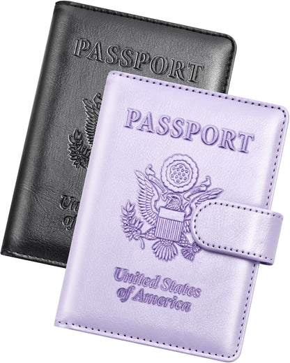 Herain Passport Holder for Travel Essentials, 2 Pcs Passport Holder Cover Wallet Case Travel Gifts Women Men Family, RFID Passports Book Card Holders Travels Cruise Accessories Must Haves