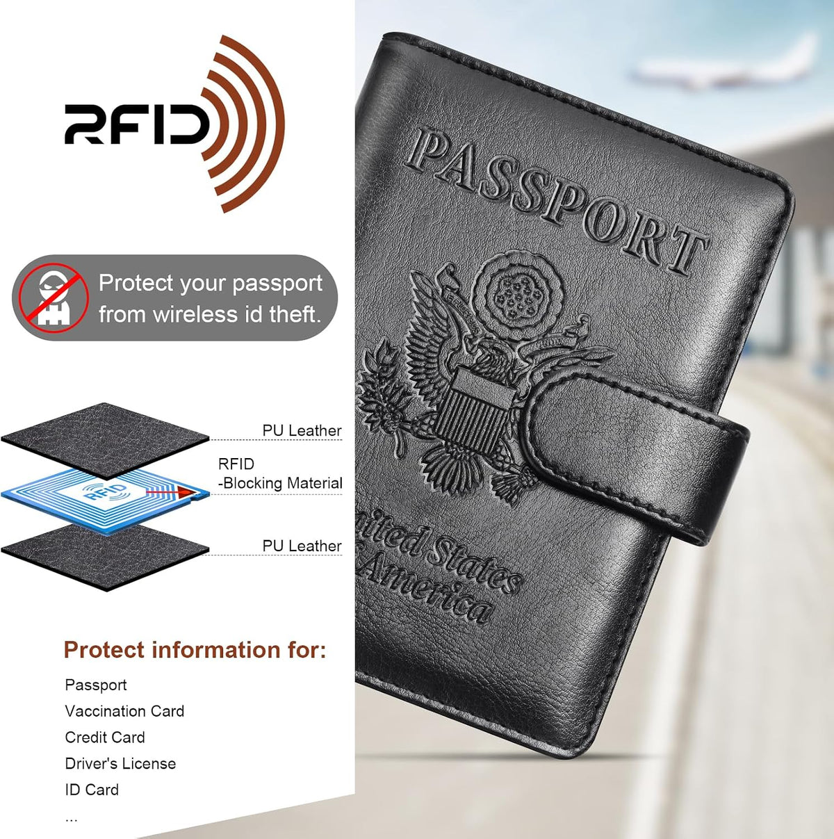 Herain Passport Holder for Travel Essentials, 2 Pcs Passport Holder Cover Wallet Case Travel Gifts Women Men Family, RFID Passports Book Card Holders Travels Cruise Accessories Must Haves