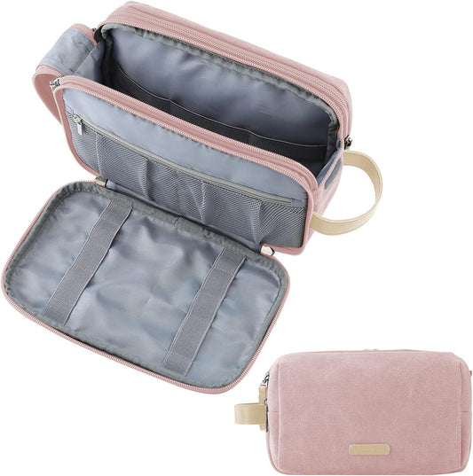 BAGSMART Toiletry Bag for Women, Cosmetic Makeup Bag Organizer, Travel Bag for Toiletries, Dopp Kit Water-resistant Shaving Bag for Accessories, Pink-Medium