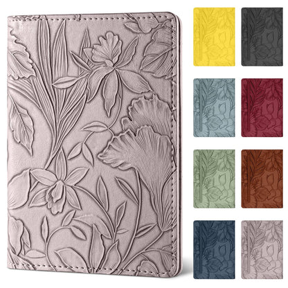 Passport Holder for Travel Essentials，Cute Embossed Floral Pattern RFID Blocking Leather Passport Wallet Cover，Essentials Items for Men and Women's Travel，Green