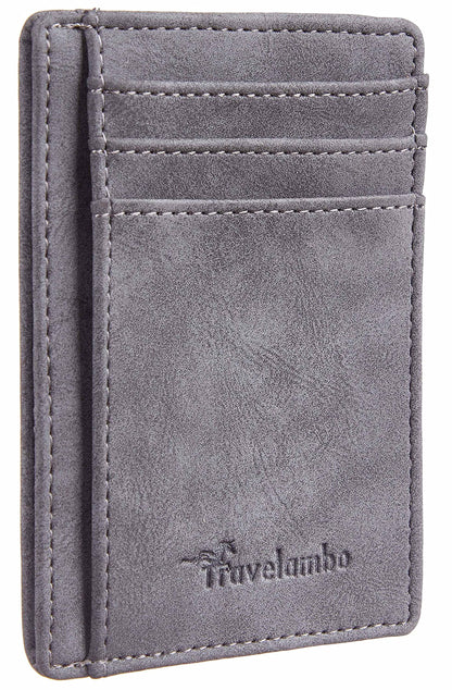 Travelambo Slim Wallet Front Pocket Minimalist Leather RFID Blocking Medium Size