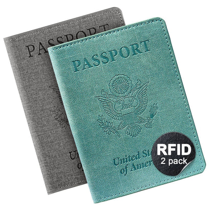 2 Pack Passport Cover With Card Slots RFID Blocking-White&Black