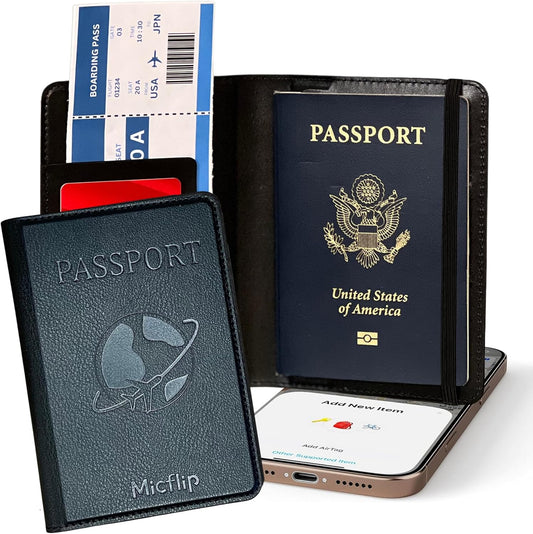 Travel Passport Holder, Wireless Charging Tracker, iOS Only – Black